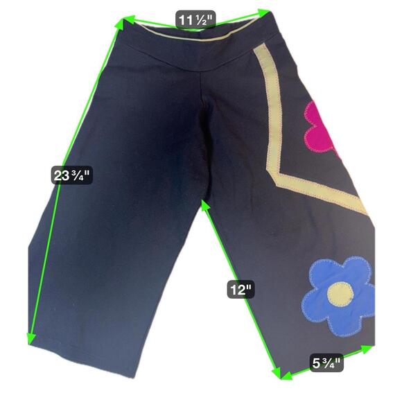 Margarita Supplex Women Pull On Yoga Flare Crops Size 2 Black Hot Pink Flower - Picture 2 of 4